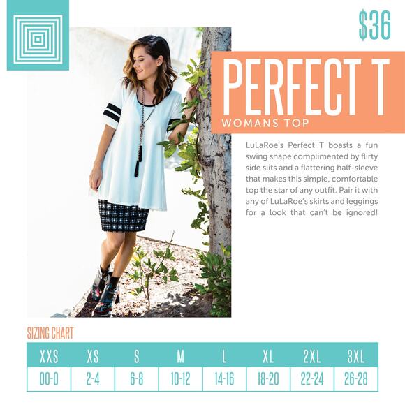 LuLaRoe Perfect Tee XXS Abstract Geometric Orange Gray Blue Swing Tunic Tee Top - Picture 6 of 8